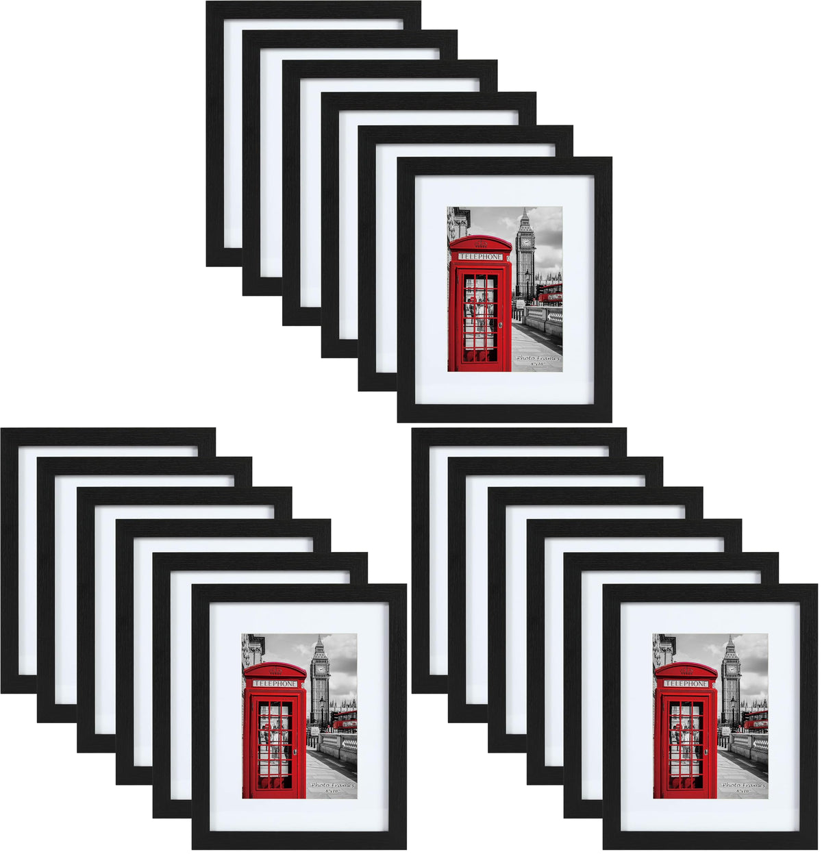PEALSN 8x10 Picture Frame Set of 6,Wall or Tabletop Display,Black Woodgrain