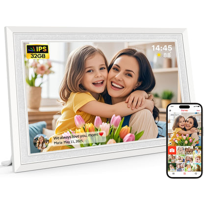 Frameo 10.1 Inch WiFi Digital Picture Frame, Smart Cloud Electronic Photo Frame with HD IPS Touch Screen Slideshow 32GB Memory Auto-Rotate Wall Mount, Share Photos/Videos from Phone - Gifts for Mom