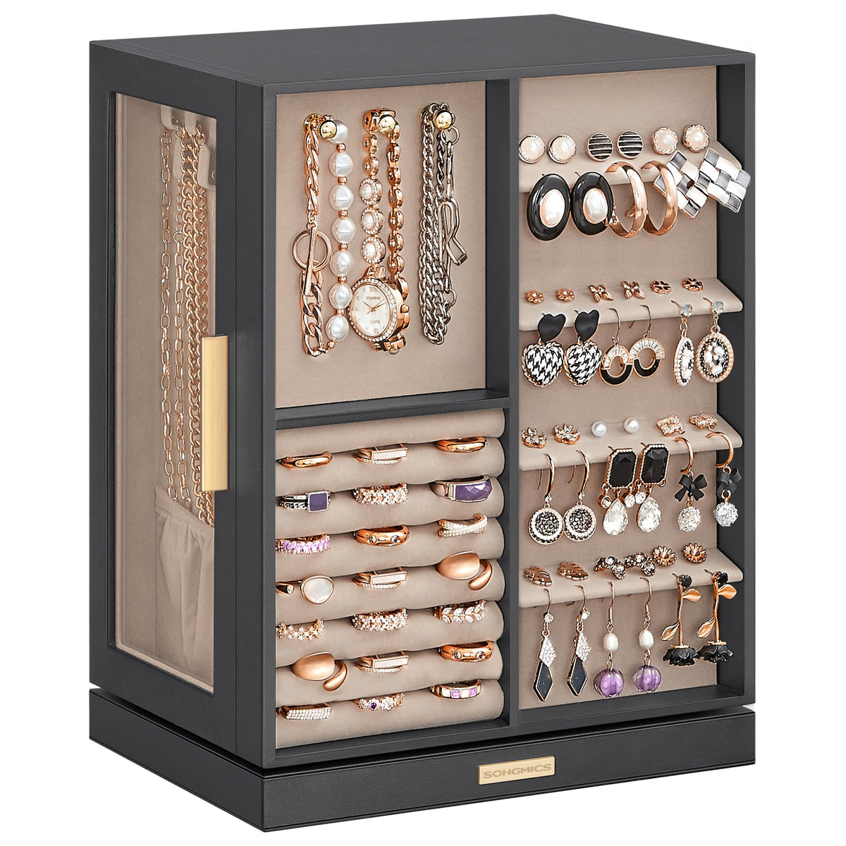 SONGMICS Jewelry Box Organizer, 360° Rotating, 5 Drawers, Laurel Green