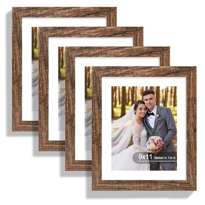 Hongkee 5x7 Picture Frame Set of 4, Real Glass and Wooden Frame, 4x6 Mat