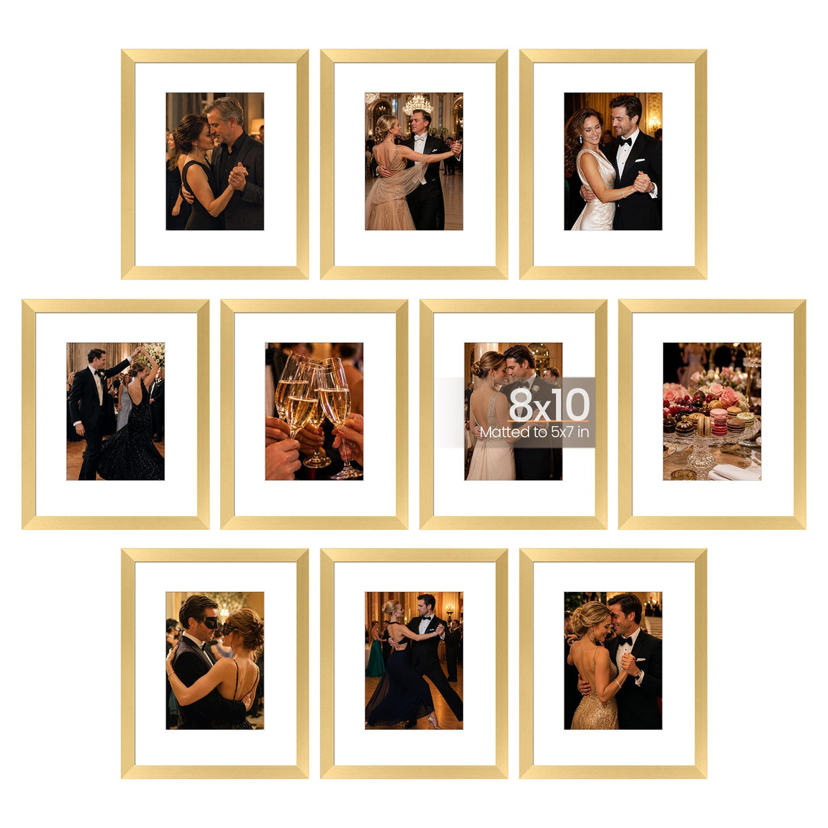 upsimples 8x10 Picture Frame Set of 10, Display Pictures 5x7 with Mat or 8x10 Without, Multi Photo Frames Collage for Wall or Tabletop Display, Black