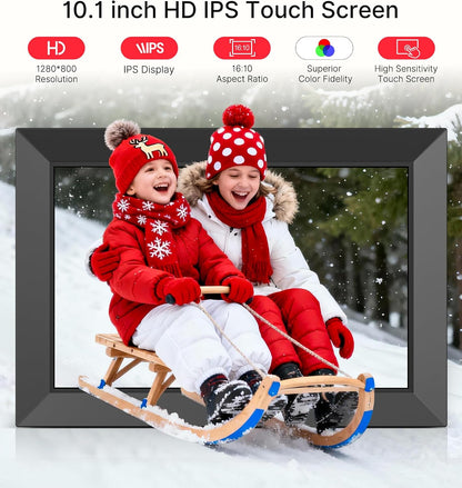 BIGASUO Digital Picture Frame, 10.1" Frameo Digital Frame WiFi with 32GB Memory, 1280x800 IPS Touch Screen, Send Photos/Videos from Your Phone Anywhere, Photo Gifts for Parents and Grandparents