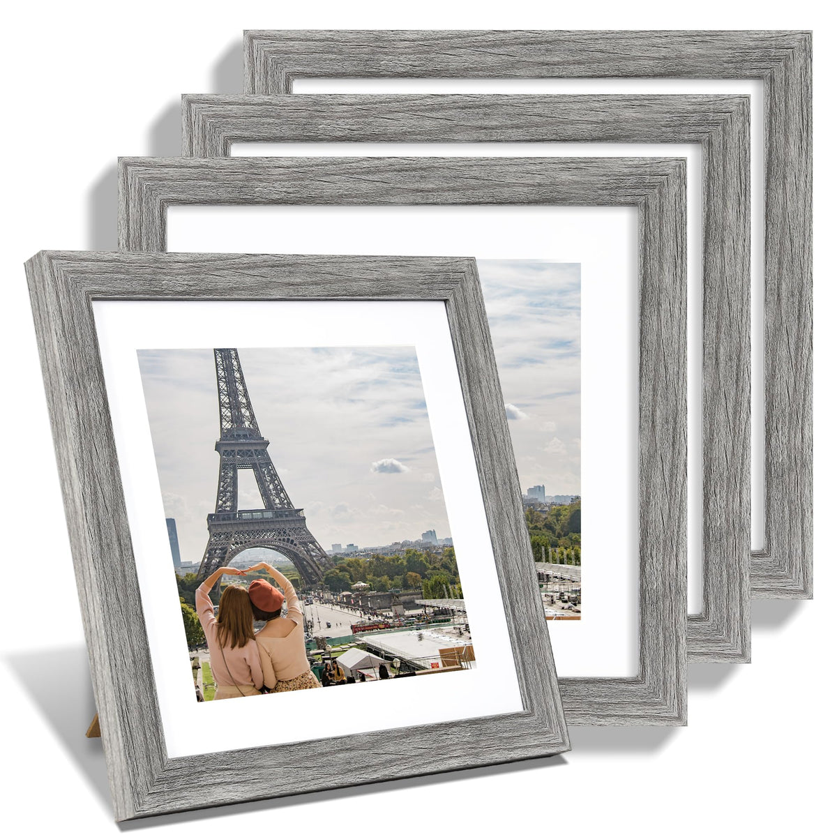 Hongkee 5x7 Picture Frame Set of 4, Real Glass and Wooden Frame, 4x6 Mat