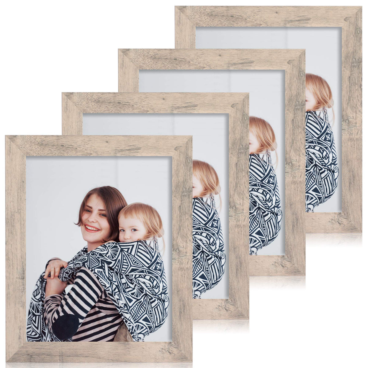 iRahmen 5x7 Picture Frame Set of 4, High Definition Real Glass Rustic Brown Frame, 5 x 7 Wood Photo Frames for Tabletop Display and Wall Mounting