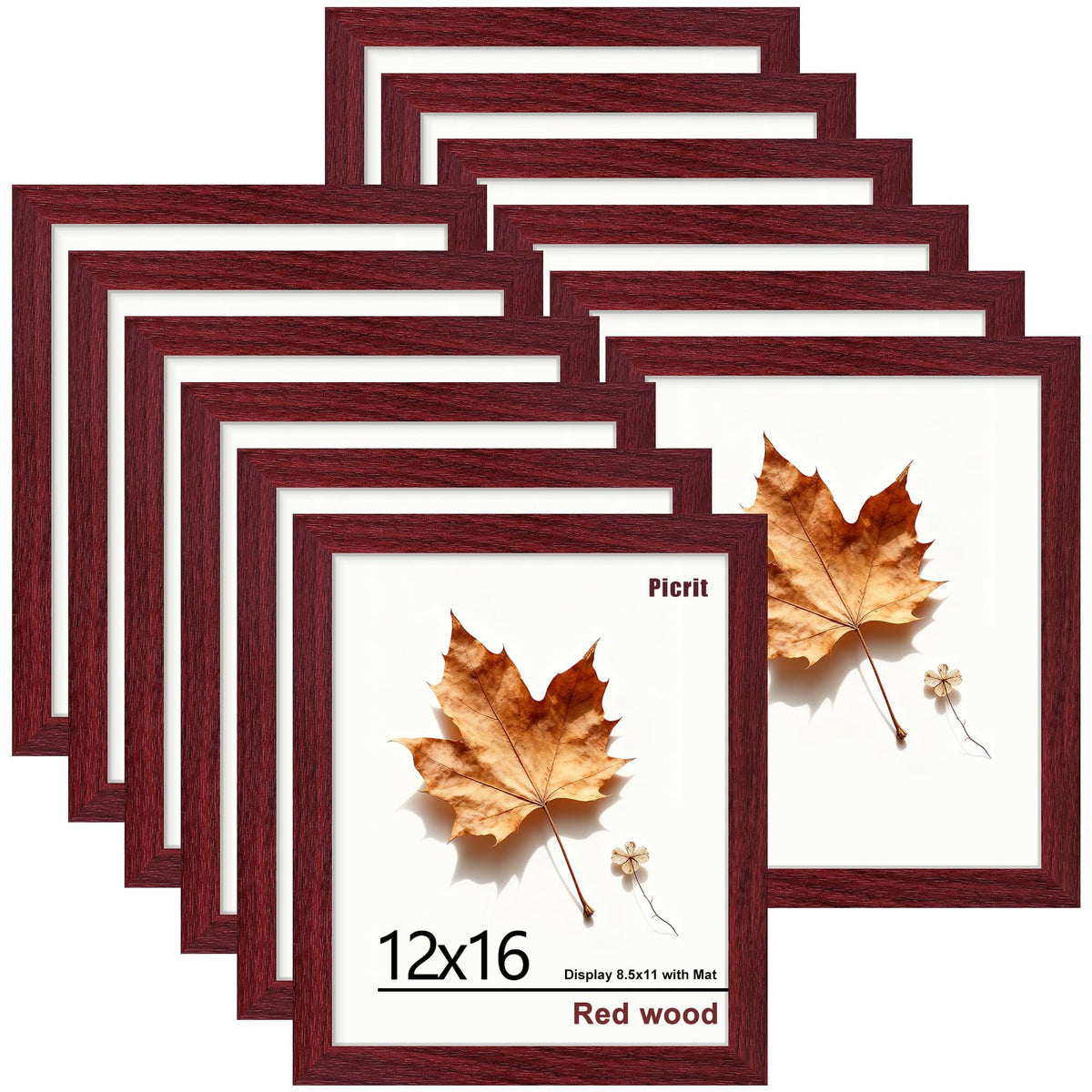 Picrit 8x10 Picture Frame Set of 12, Modern Gallery Wall Frames, Black