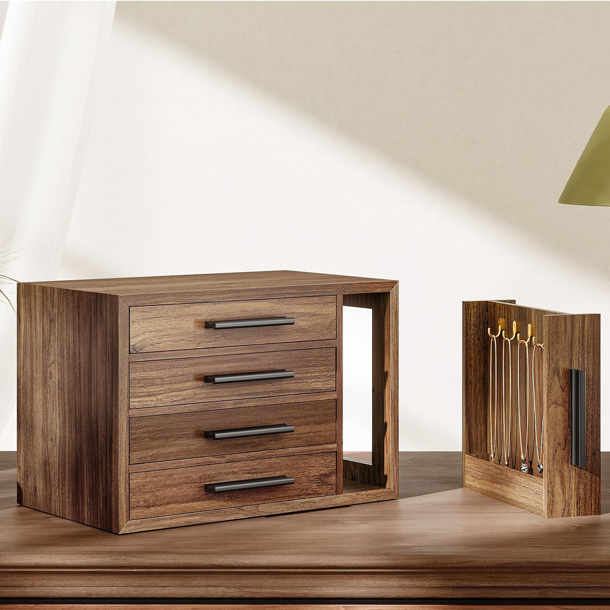 HOOBRO Jewelry Box for Women, Wooden Jewelry Organizer, Transparent Window