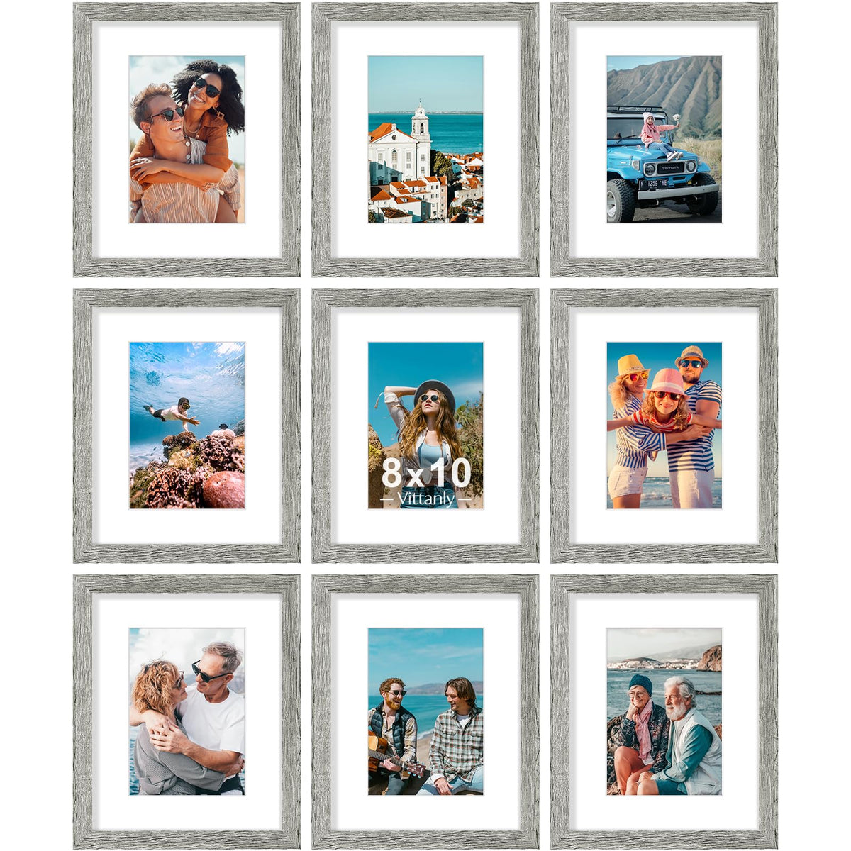 Vittanly 8x10 Picture Frames Set of 9 for Wall or Tabletop Display, Black