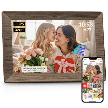Frameo 10.1 Inch WiFi Digital Picture Frame, Smart Cloud Electronic Photo Frame with HD IPS Touch Screen Slideshow 32GB Memory Auto-Rotate Wall Mount, Share Photos/Videos from Phone - Gifts for Mom