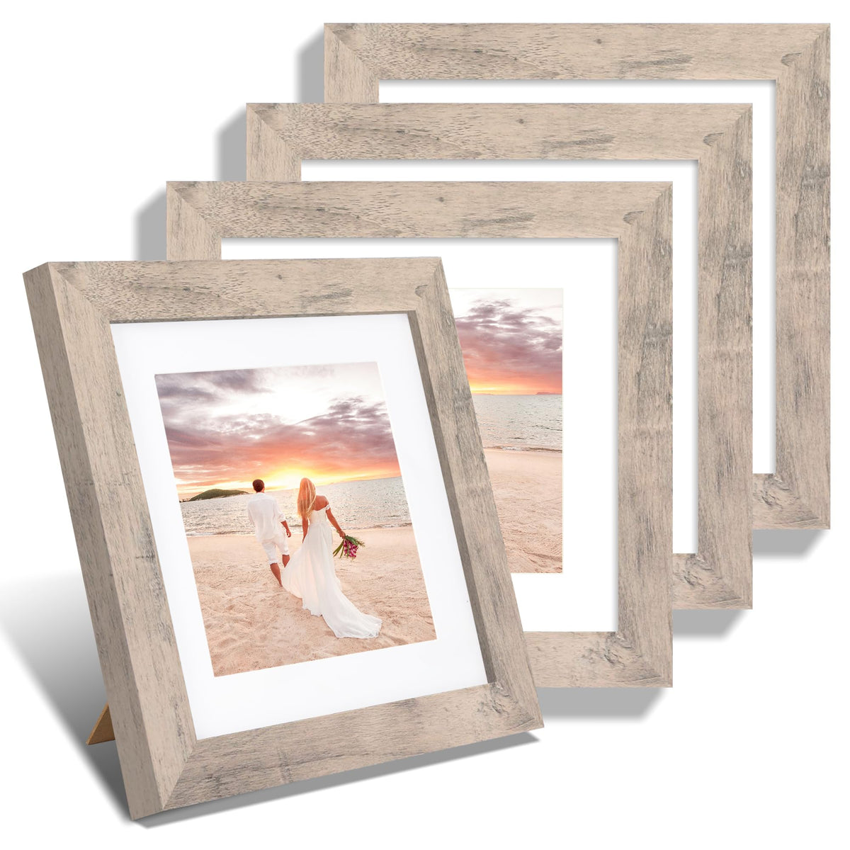 iRahmen 5x7 Picture Frame Set of 4, High Definition Real Glass Rustic Brown Frame, 5 x 7 Wood Photo Frames for Tabletop Display and Wall Mounting