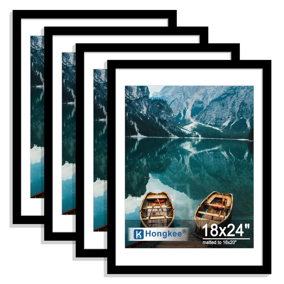 Hongkee 5x7 Picture Frame Set of 4, Real Glass and Wooden Frame, 4x6 Mat
