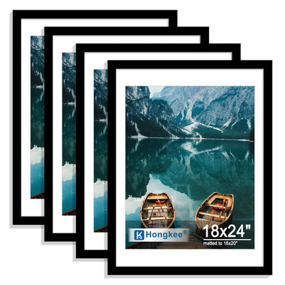 Hongkee 5x7 Picture Frame Set of 4, Real Glass and Wooden Frame, 4x6 Mat