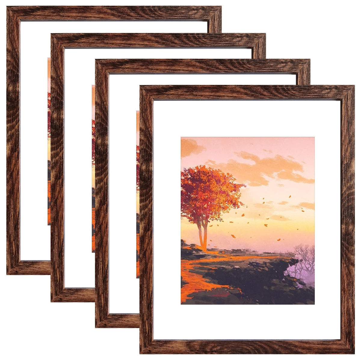 SESEAT 8x10 Picture Frames Rustic Brown with Mat Photo Frames 4 Packs for Tabletop or Wall