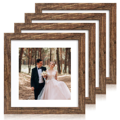 iRahmen 5x7 Picture Frame Set of 4, High Definition Real Glass Rustic Brown Frame, 5 x 7 Wood Photo Frames for Tabletop Display and Wall Mounting