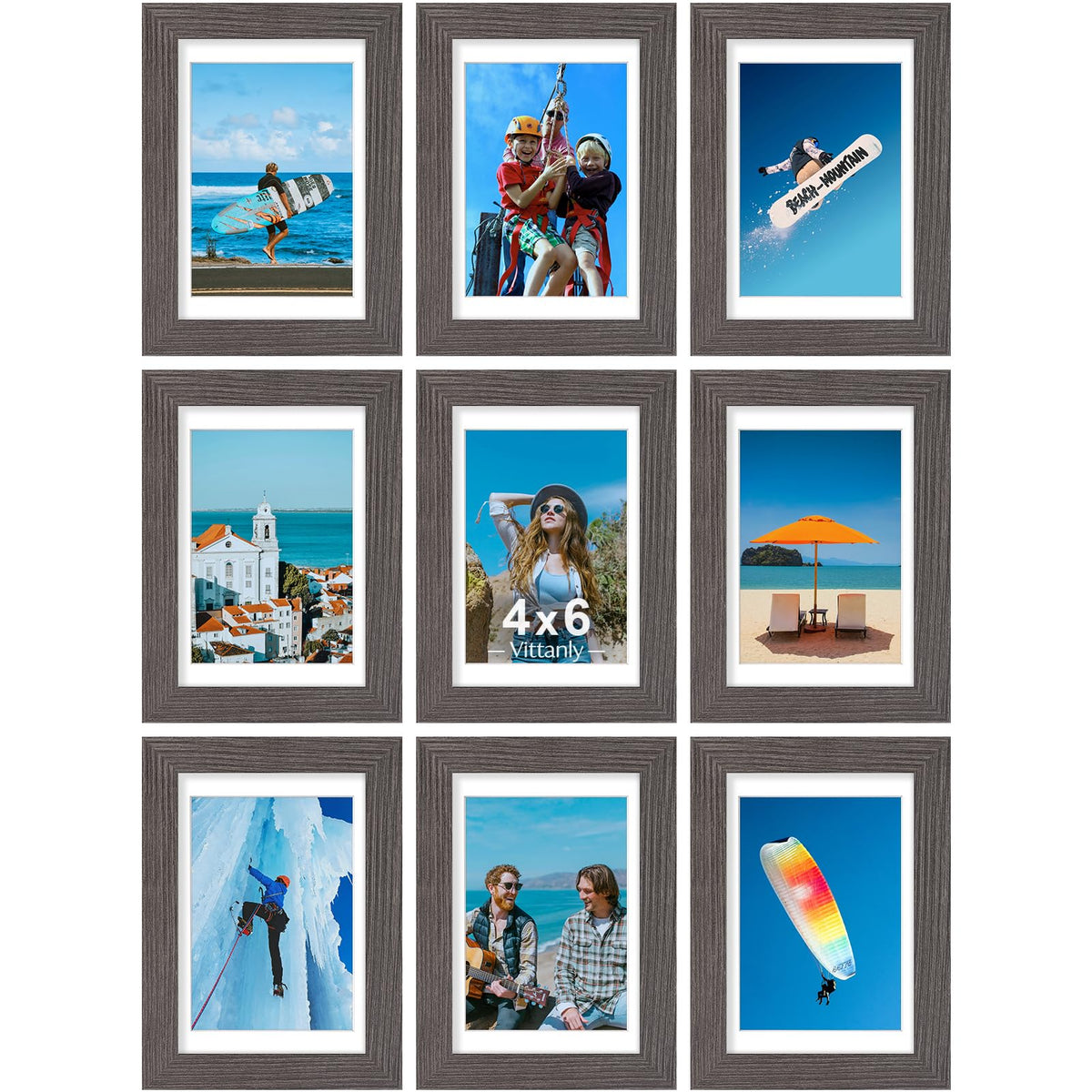 Vittanly 8x10 Picture Frames Set of 9 for Wall or Tabletop Display, Black