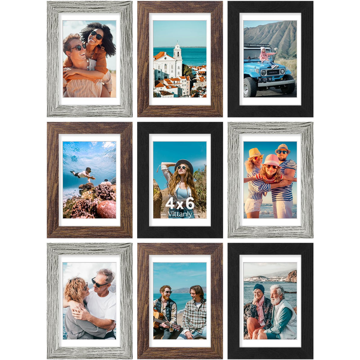 Vittanly 8x10 Picture Frames Set of 9 for Wall or Tabletop Display, Black