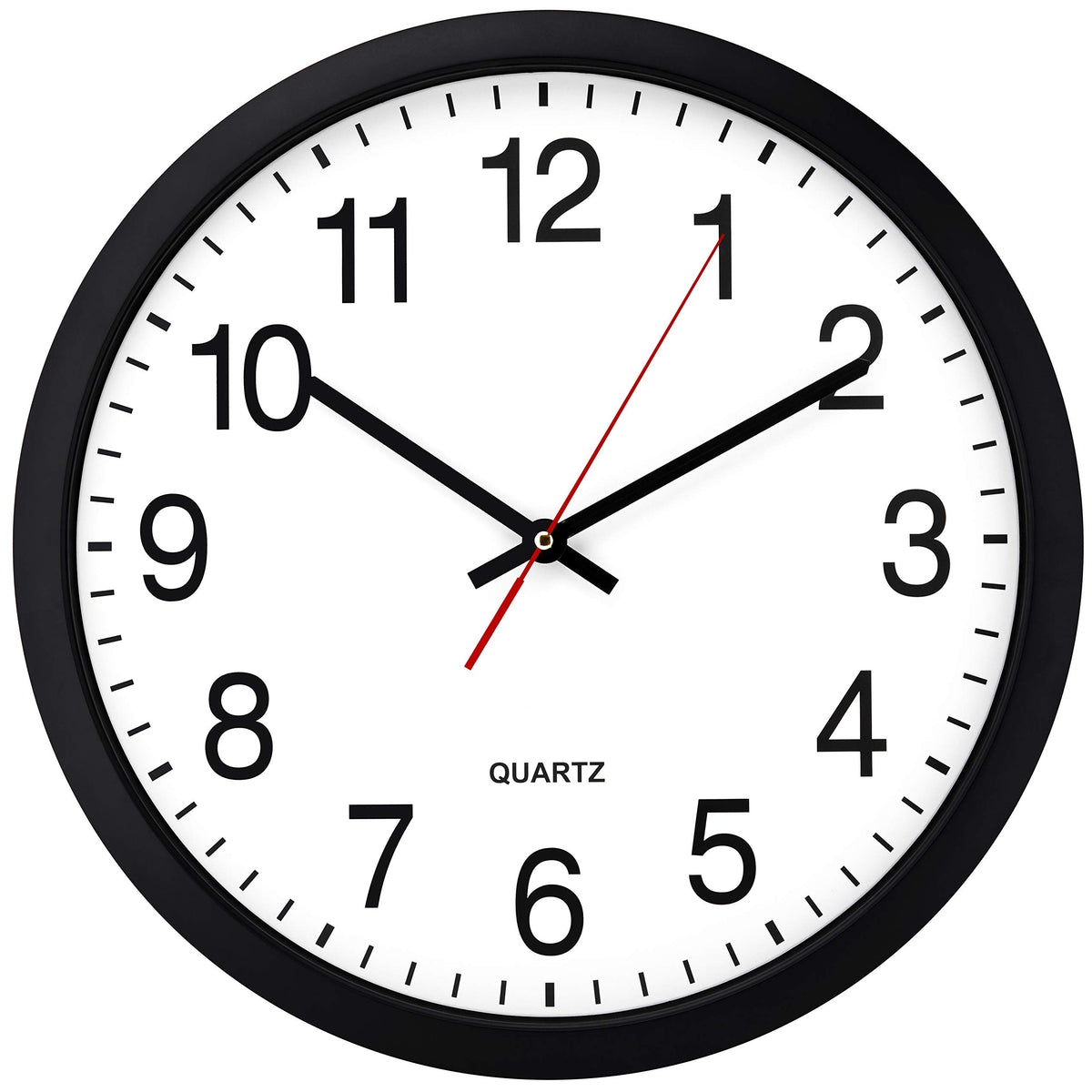 Bernhard Products Black Wall Clock, Large 13-Inch Silent Non Ticking Quartz Battery Operated Round Easy to Read Classroom/Home/School/Office Clock