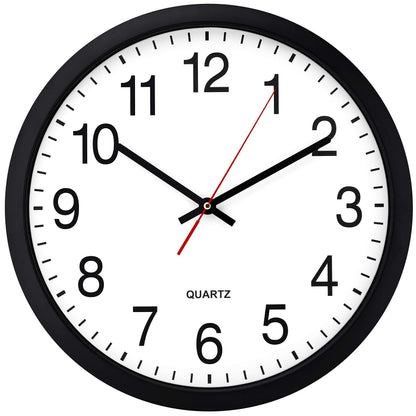 Bernhard Products Black Wall Clock, Large 13-Inch Silent Non Ticking Quartz Battery Operated Round Easy to Read Classroom/Home/School/Office Clock