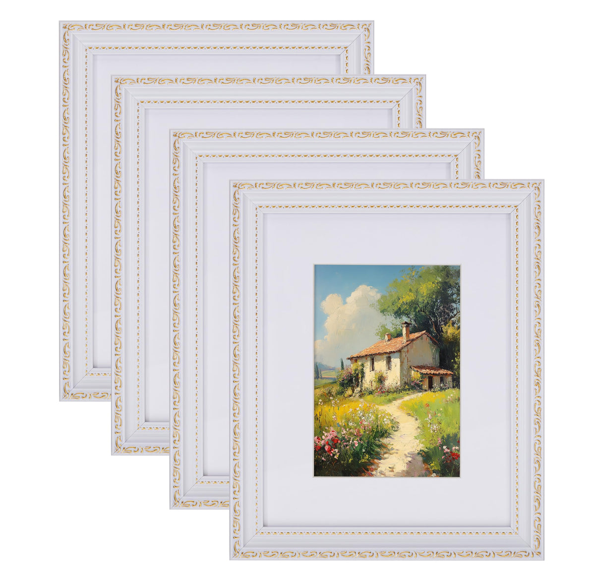 eletecpro 8x10 Vintage Picture Frame, Glass Cover, Gold, 4-Pack