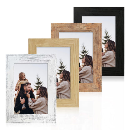 iRahmen 5x7 Picture Frame Set of 4, High Definition Real Glass Rustic Brown Frame, 5 x 7 Wood Photo Frames for Tabletop Display and Wall Mounting
