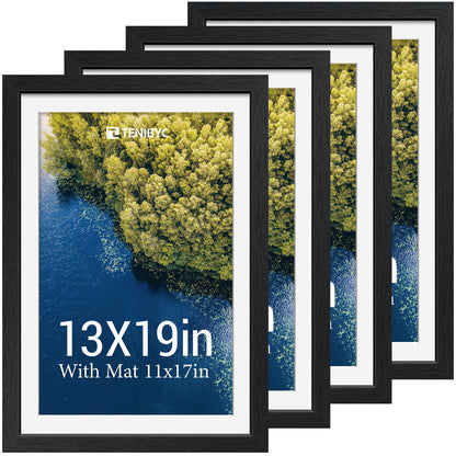 5x7 picture frame 4 Pack, 4x6 Mat, Black Wood, Glass, for Photo