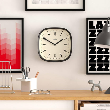 JONES CLOCKS® Marvel wall Clock | Retro Rounded Square Clock | 10" | Black