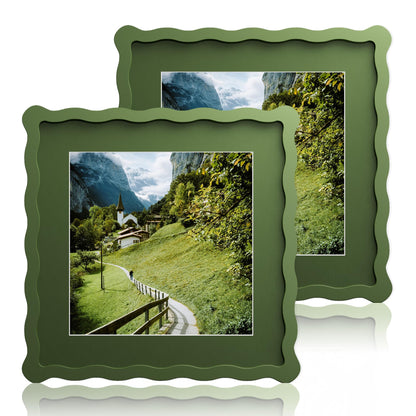 5x7 Wavy Picture Frame with 4x6 Mat, 5 x 7 Wood Frame, Real Glass