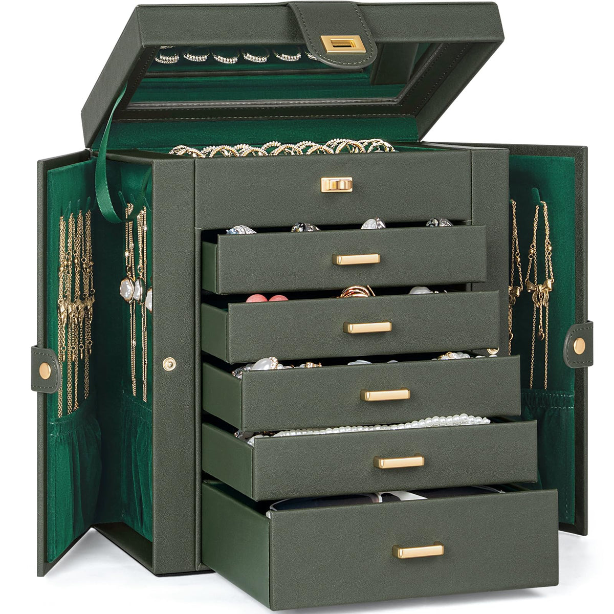 AKOZLIN 6-Tier Jewelry Box Organizer 5 Drawers Storage Black Regular