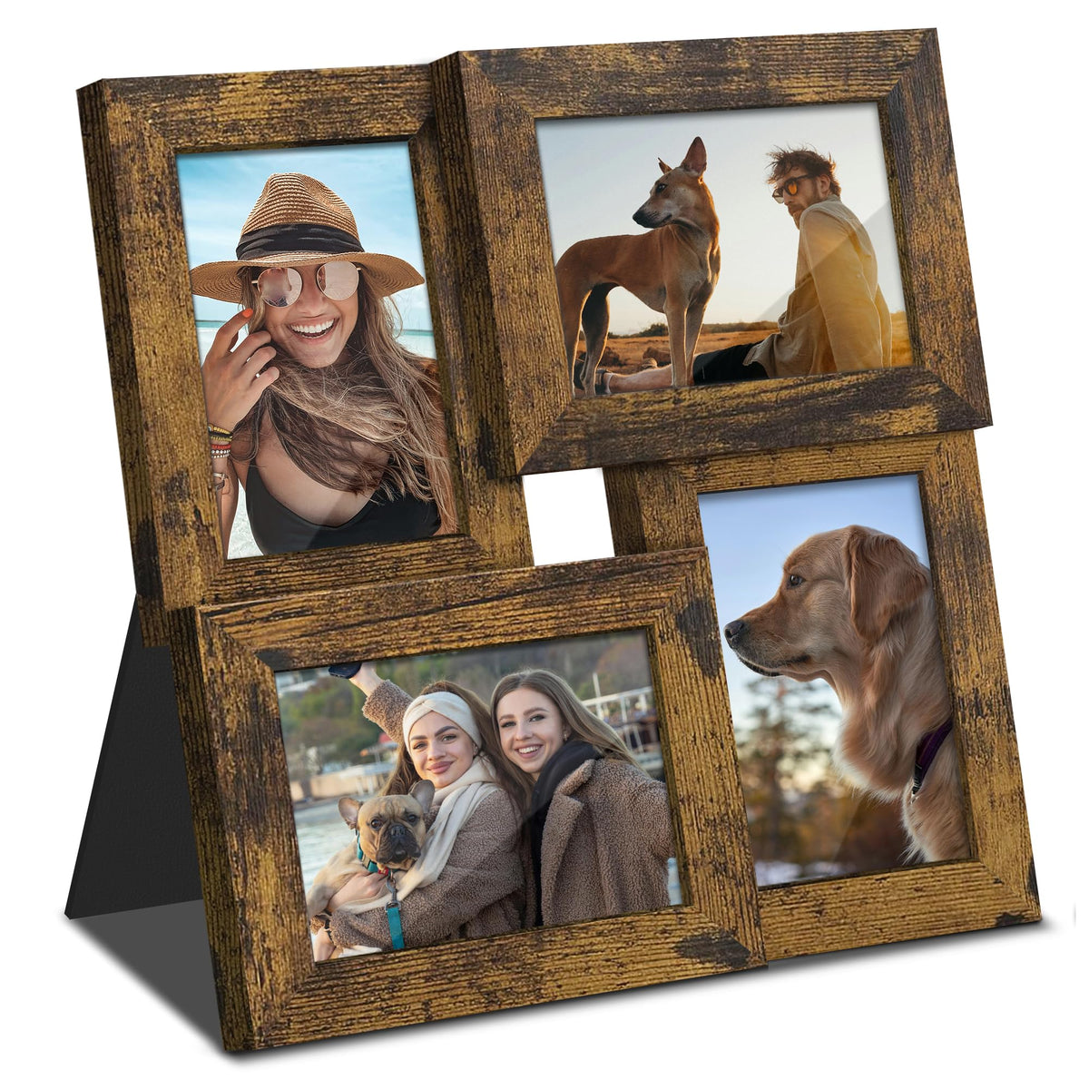 DUENPY 4x6 Collage Frame Tempered Glass For 4 4x6 Photos Brown