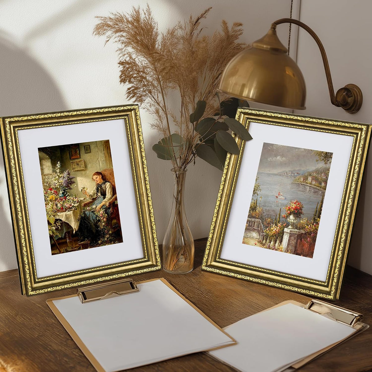 eletecpro 8x10 Vintage Picture Frame, Glass Cover, Gold, 4-Pack