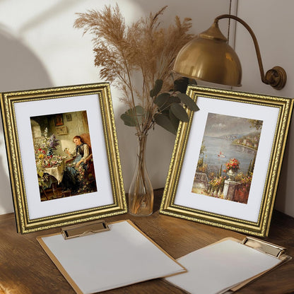 eletecpro 8x10 Vintage Picture Frame, Glass Cover, Gold, 4-Pack