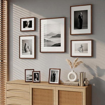 FLYJOE 11x14 Picture Frame, Solid Walnut Wood Frame with Mat for 8x10 Photo