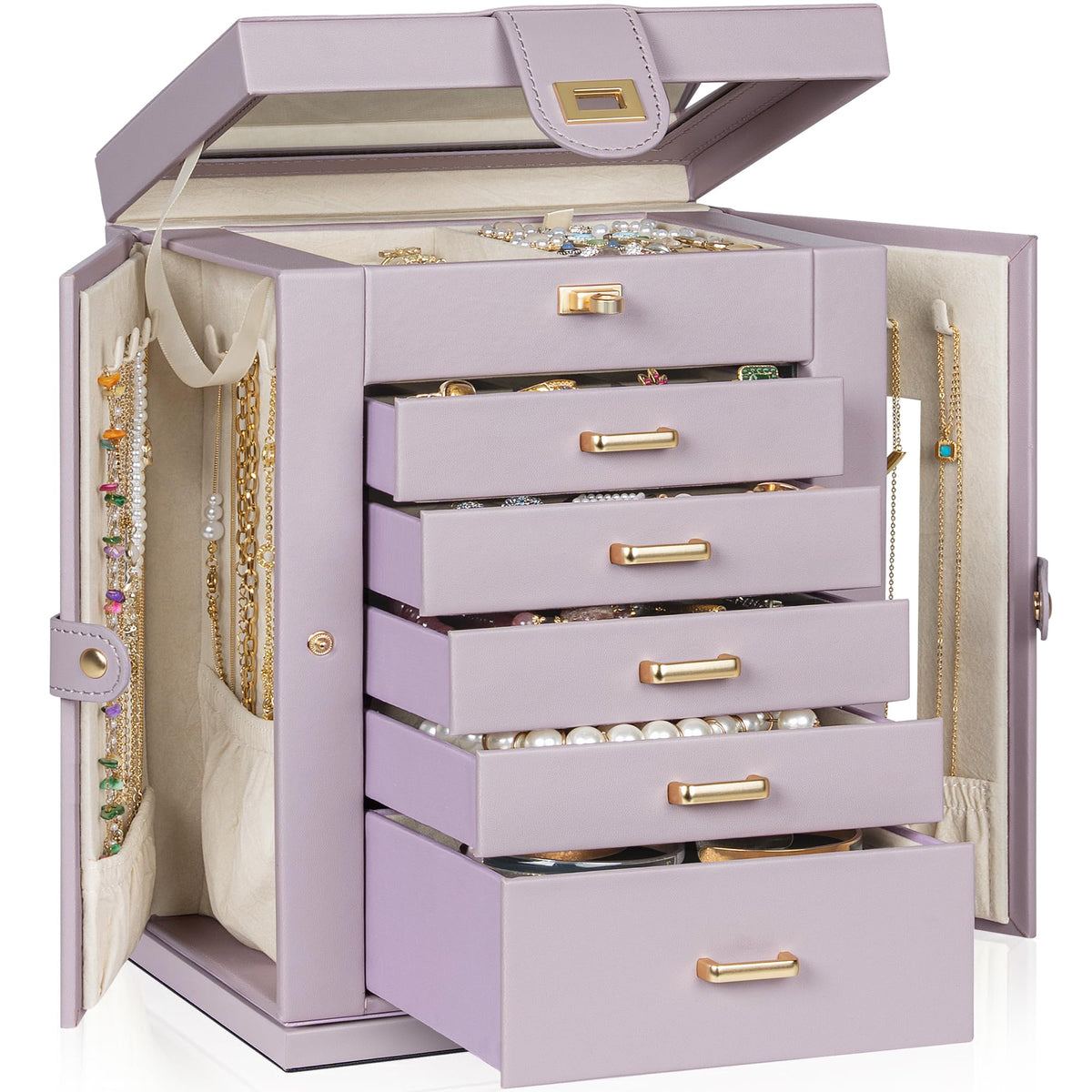 AKOZLIN 6-Tier Jewelry Box Organizer 5 Drawers Storage Black Regular