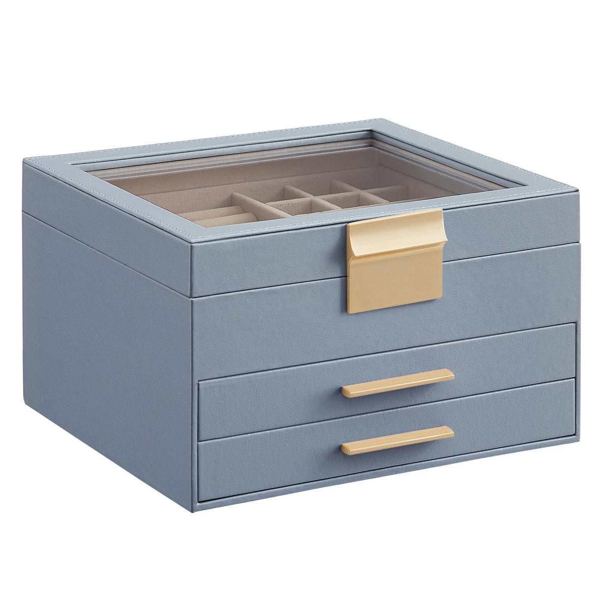 SONGMICS Jewelry Box Organizer, 3-Layer Storage with 2 Drawers, Glass Lid