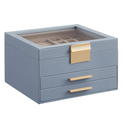 SONGMICS Jewelry Box Organizer, 3-Layer Storage with 2 Drawers, Glass Lid