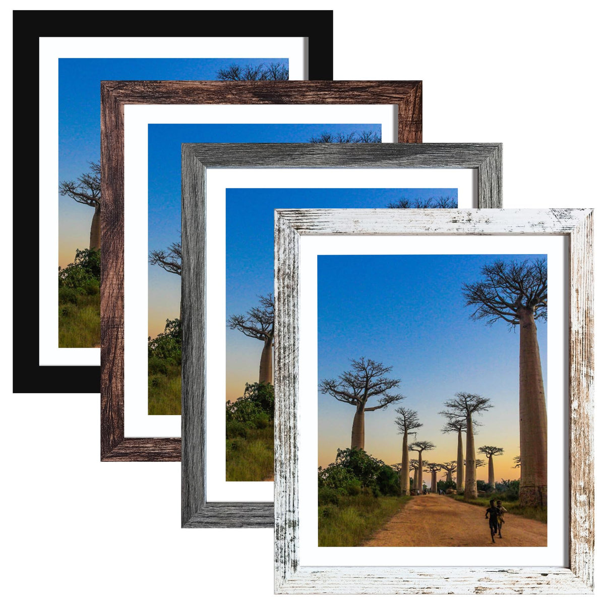 SESEAT 8x10 Picture Frames Rustic Brown with Mat Photo Frames 4 Packs for Tabletop or Wall