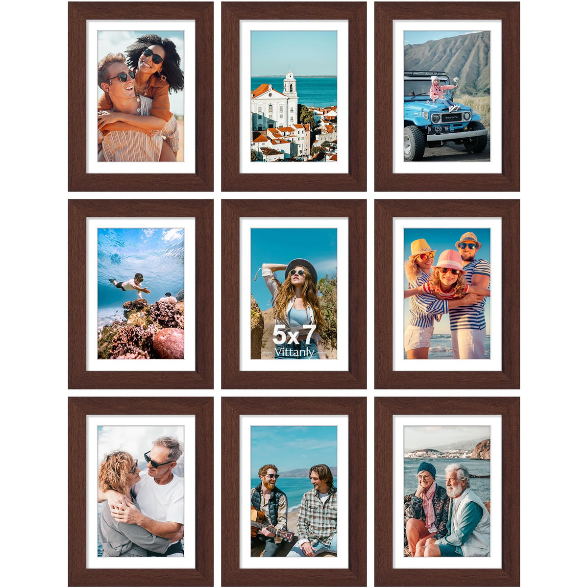 Vittanly 8x10 Picture Frames Set of 9 for Wall or Tabletop Display, Black