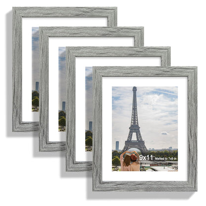 Hongkee 5x7 Picture Frame Set of 4, Real Glass and Wooden Frame, 4x6 Mat