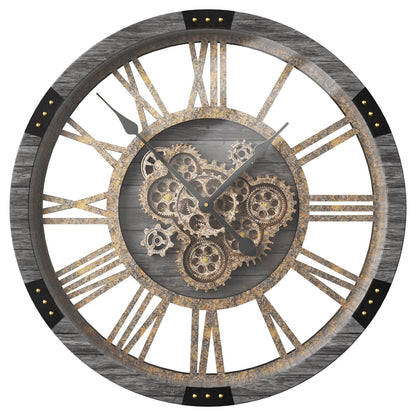 27 inch Large Real Moving Gears Wall Clock with Toughened Glass Cover, Oversized Solid Wood Retro Farmhouse Clock, Giant Decorative Rustic Wall Clock for Living Room Home Kitchen Office (Black)