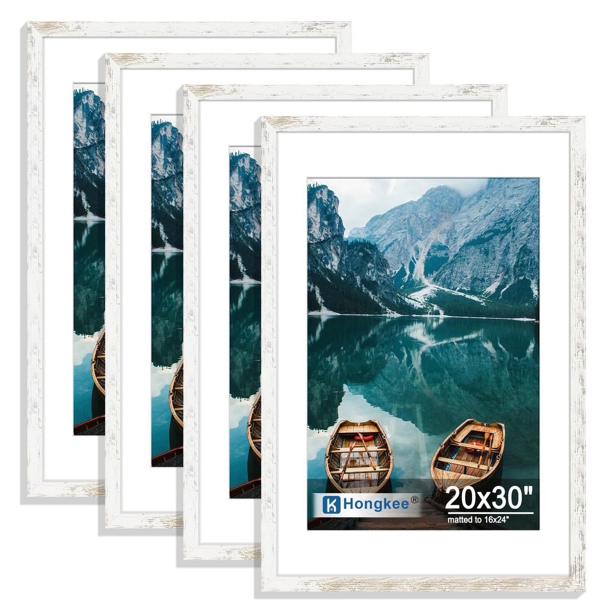 Hongkee 5x7 Picture Frame Set of 4, Real Glass and Wooden Frame, 4x6 Mat