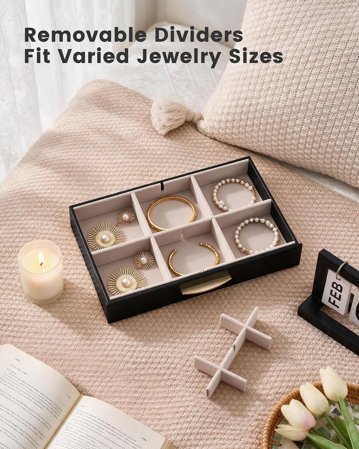 Lolalet Jewelry Box Organizer Case with Glass Lid for Women -4Layer, Black