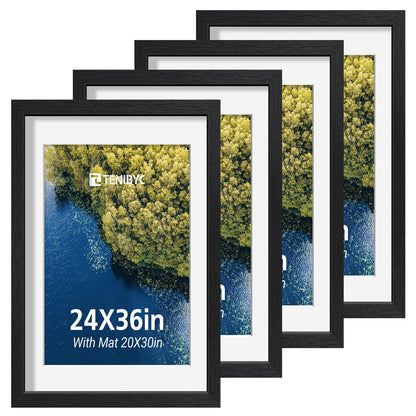 5x7 picture frame 4 Pack, 4x6 Mat, Black Wood, Glass, for Photo