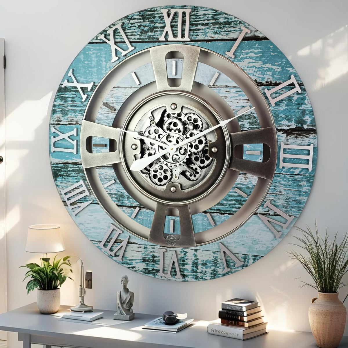 ImprovingLife The Gears Clock Real Moving Gear Wall Clock England Line (Vintage Brown, 36 inches (90 cm))