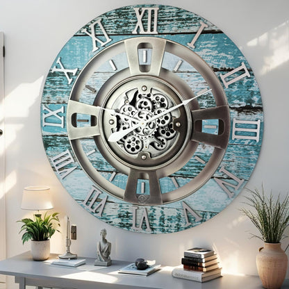 ImprovingLife The Gears Clock Real Moving Gear Wall Clock England Line (Vintage Brown, 36 inches (90 cm))