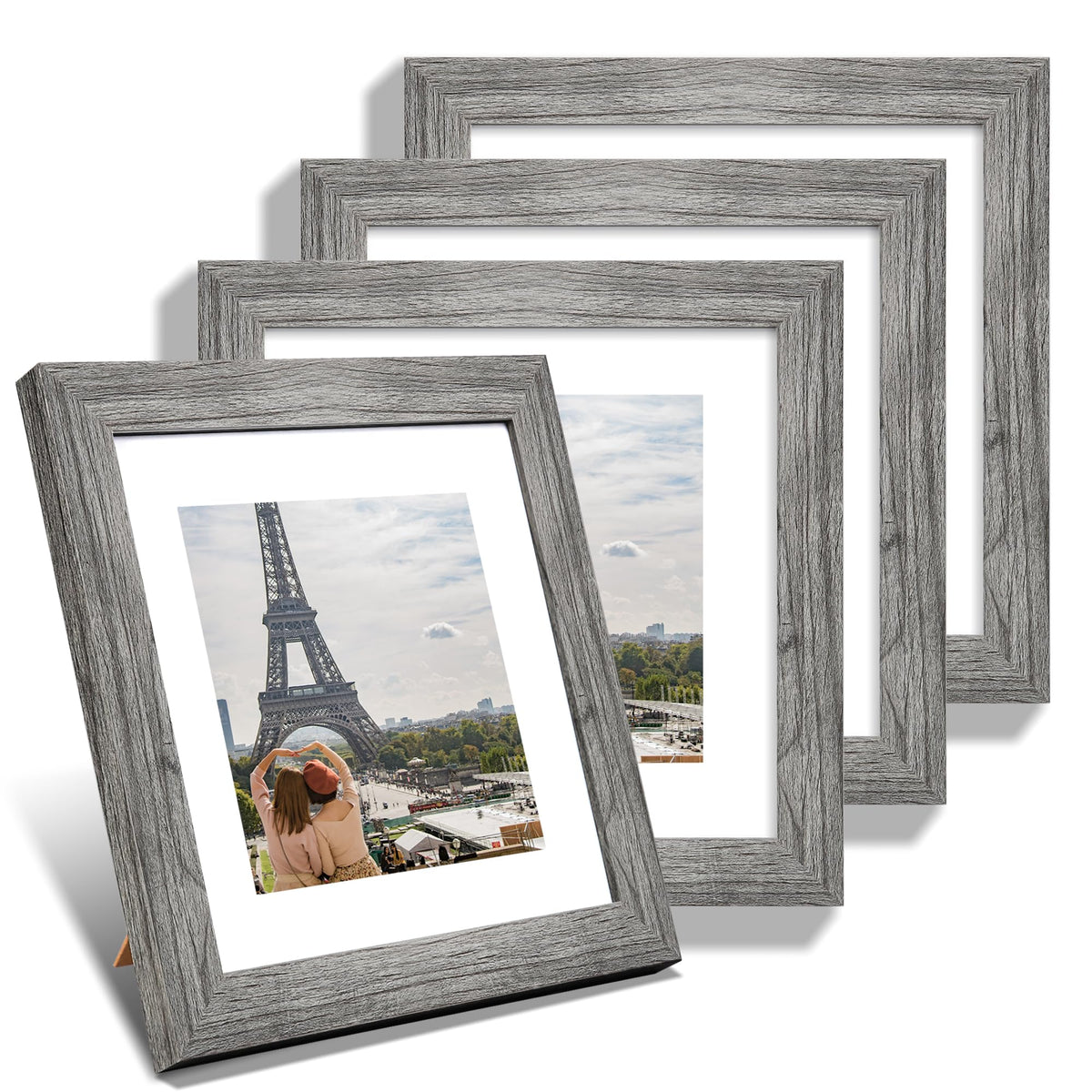 Hongkee 5x7 Picture Frame Set of 4, Real Glass and Wooden Frame, 4x6 Mat