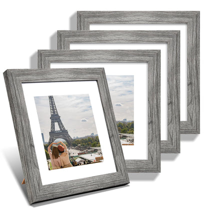 Hongkee 5x7 Picture Frame Set of 4, Real Glass and Wooden Frame, 4x6 Mat