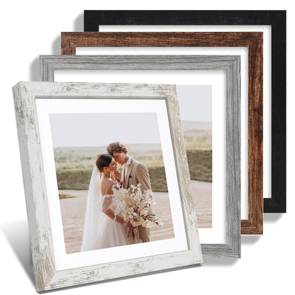 Hongkee 5x7 Picture Frame Set of 4, Real Glass and Wooden Frame, 4x6 Mat