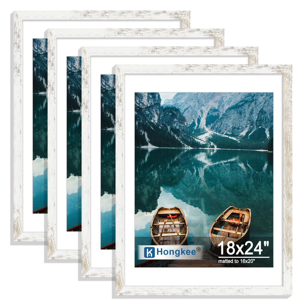 Hongkee 5x7 Picture Frame Set of 4, Real Glass and Wooden Frame, 4x6 Mat