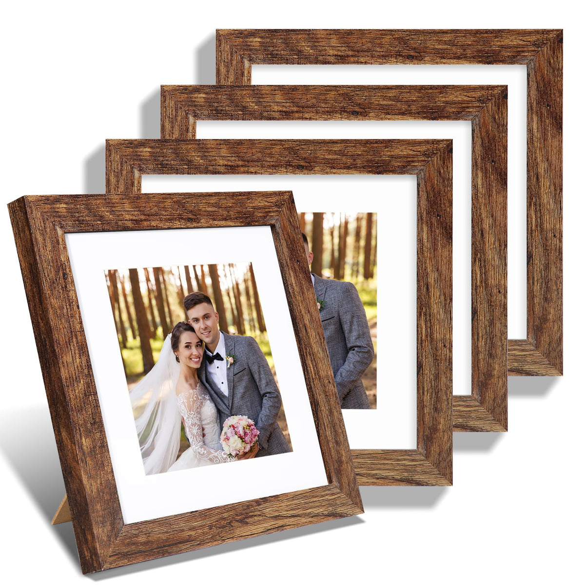 Hongkee 5x7 Picture Frame Set of 4, Real Glass and Wooden Frame, 4x6 Mat