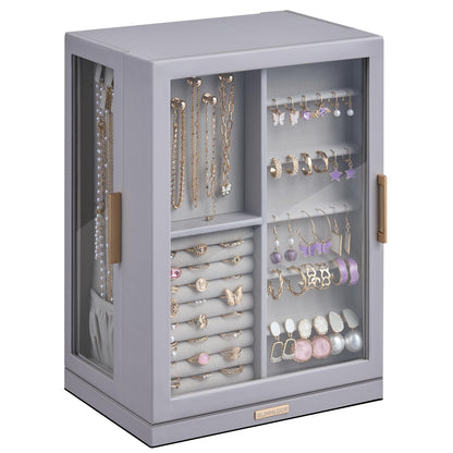 Glimmloop 360° Rotating Jewelry Box with 7 Drawers, Spacious Vertical Jewelry Organizer with Glass Window, Jewelry Storage Case, Dustproof & Moisture-resistant Design, White