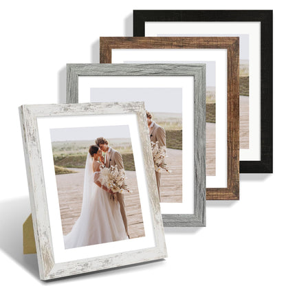 Hongkee 5x7 Picture Frame Set of 4, Real Glass and Wooden Frame, 4x6 Mat